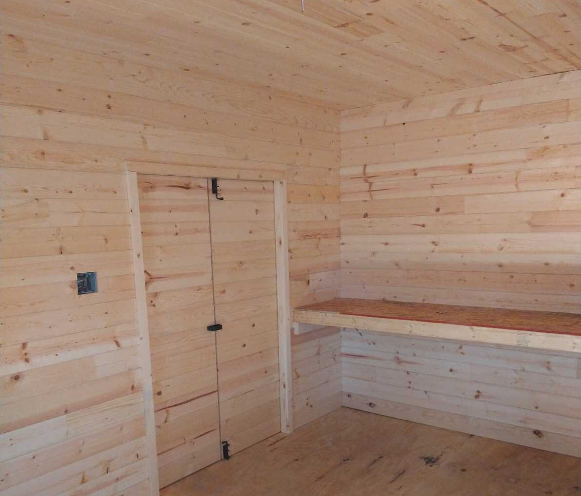 Pine tongue and groove Wall finishing inside a shed